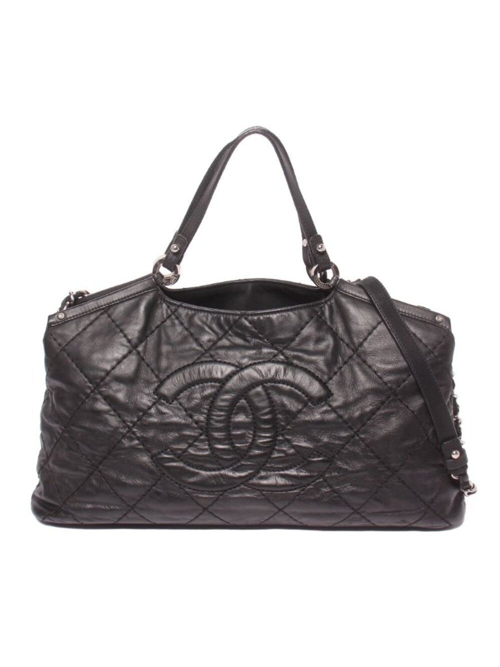 Chanel 2-Way Tote Chain Shoulder Bag Wild Stitch Silver